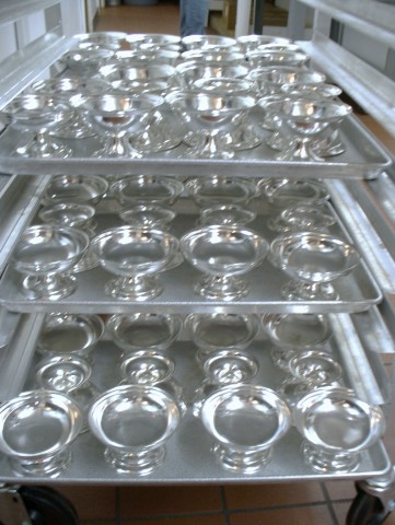Beautifully polished silver bownls for use in restaurants and country clubs